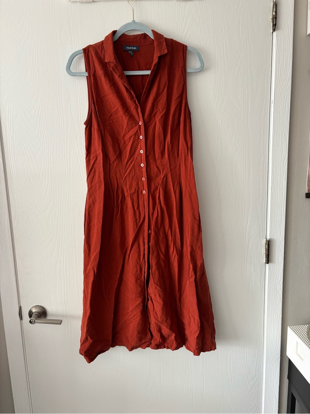 Sleeveless Button-Front Dress in Rust by